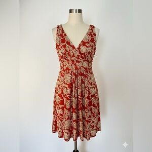 Ann Taylor Swing Dress Medium M | Orange Tan floral Flowy Trapeze Casual EUC